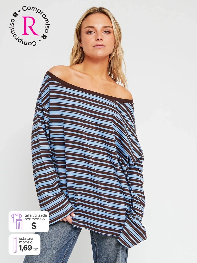 POLERA MUJER INDEX ALGODÓN MANGA LARGA RAYAS