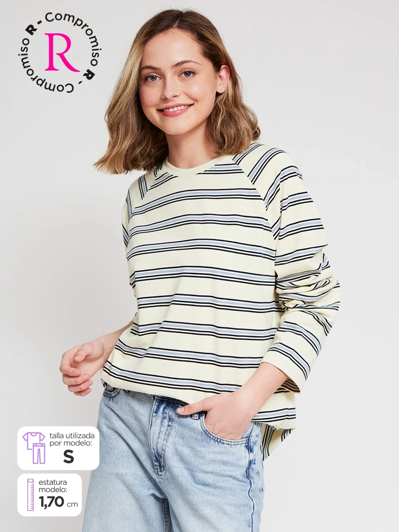 POLERA MUJER INDEX ALGODÓN MANGA LARGA RAYAS - 1