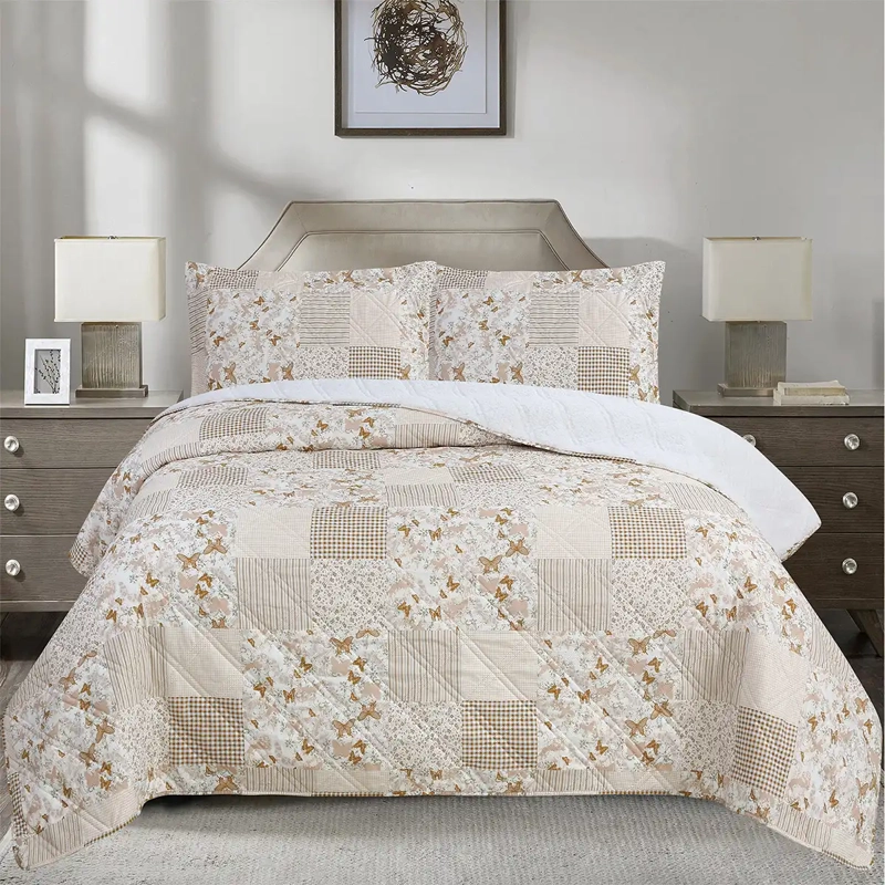 QUILT ANDES SHERPA ESTAMPADO PATCH 2 PLAZAS BEIGE - 1