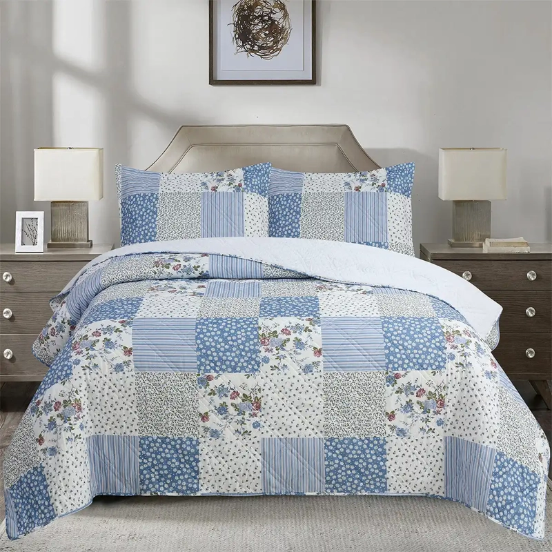 QUILT ANDES SHERPA ESTAMPADO PATCH 1.5 PLAZAS CELESTE - 1