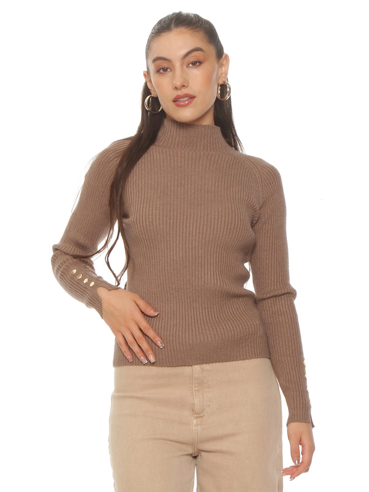 SWEATER MUJER WADOS CUELLO ALTO MANGA LARGA BOTONES - 1