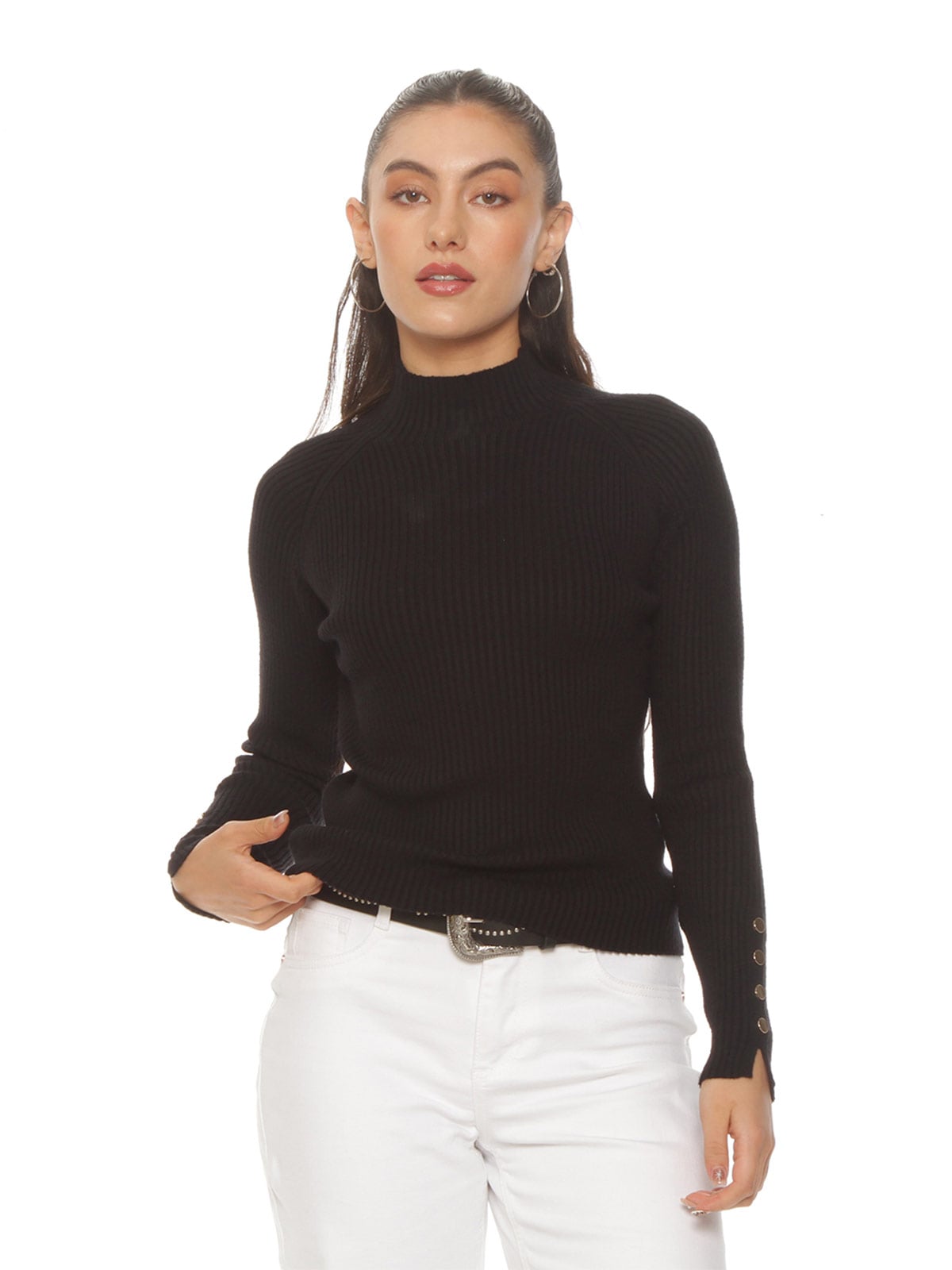 SWEATER MUJER WADOS CUELLO ALTO MANGA LARGA BOTONES - 1