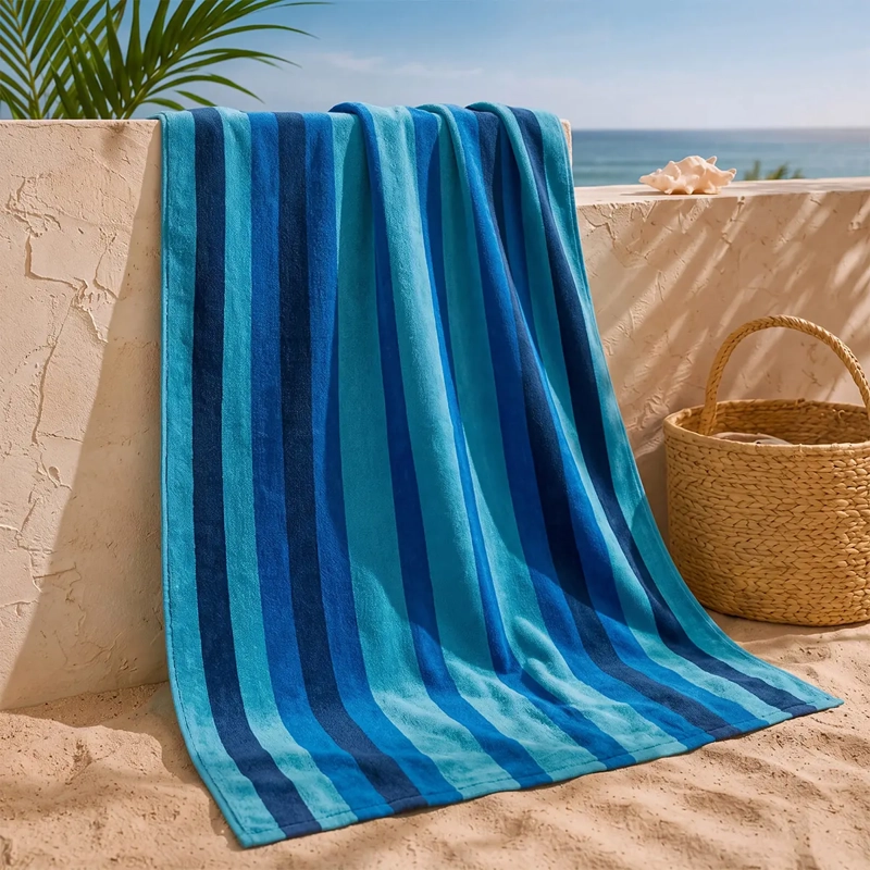 TOALLA DE PLAYA RIPLEY HOME VELOUR LINES AZUL