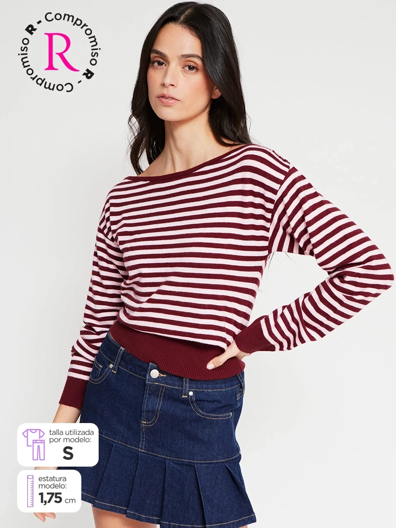 SWEATER MUJER INDEX MANGA LARGA ASIMÉTRICO RAYAS