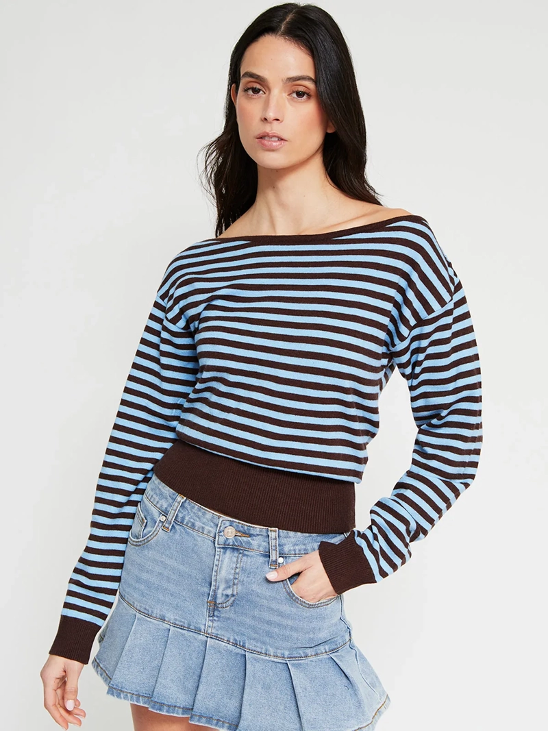 SWEATER MUJER INDEX MANGA LARGA ASIMÉTRICO RAYAS - 2