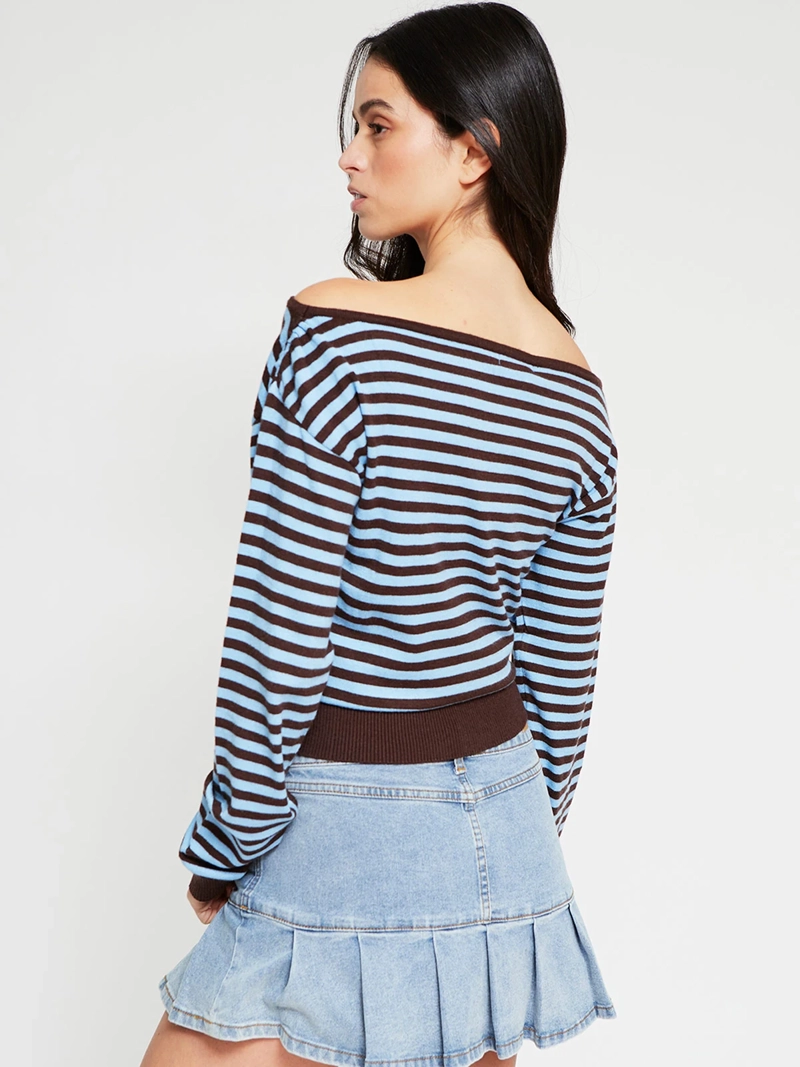 SWEATER MUJER INDEX MANGA LARGA ASIMÉTRICO RAYAS - 3