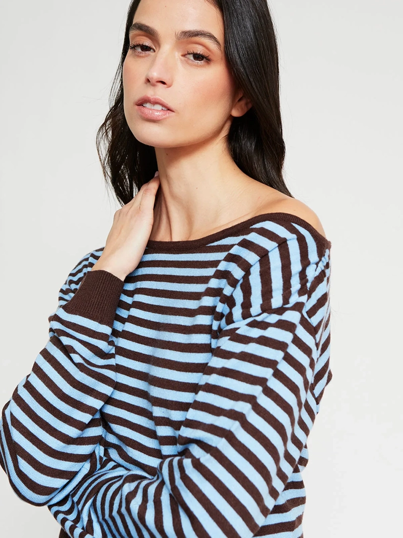 SWEATER MUJER INDEX MANGA LARGA ASIMÉTRICO RAYAS - 4