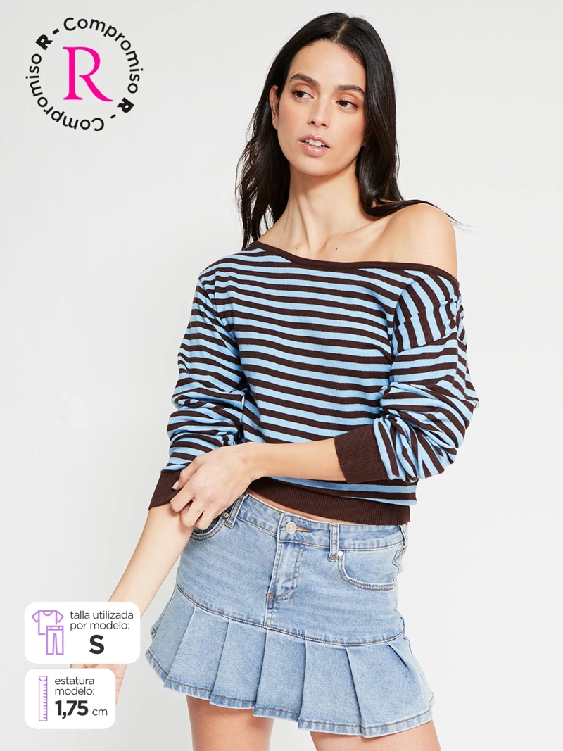 SWEATER MUJER INDEX MANGA LARGA ASIMÉTRICO RAYAS