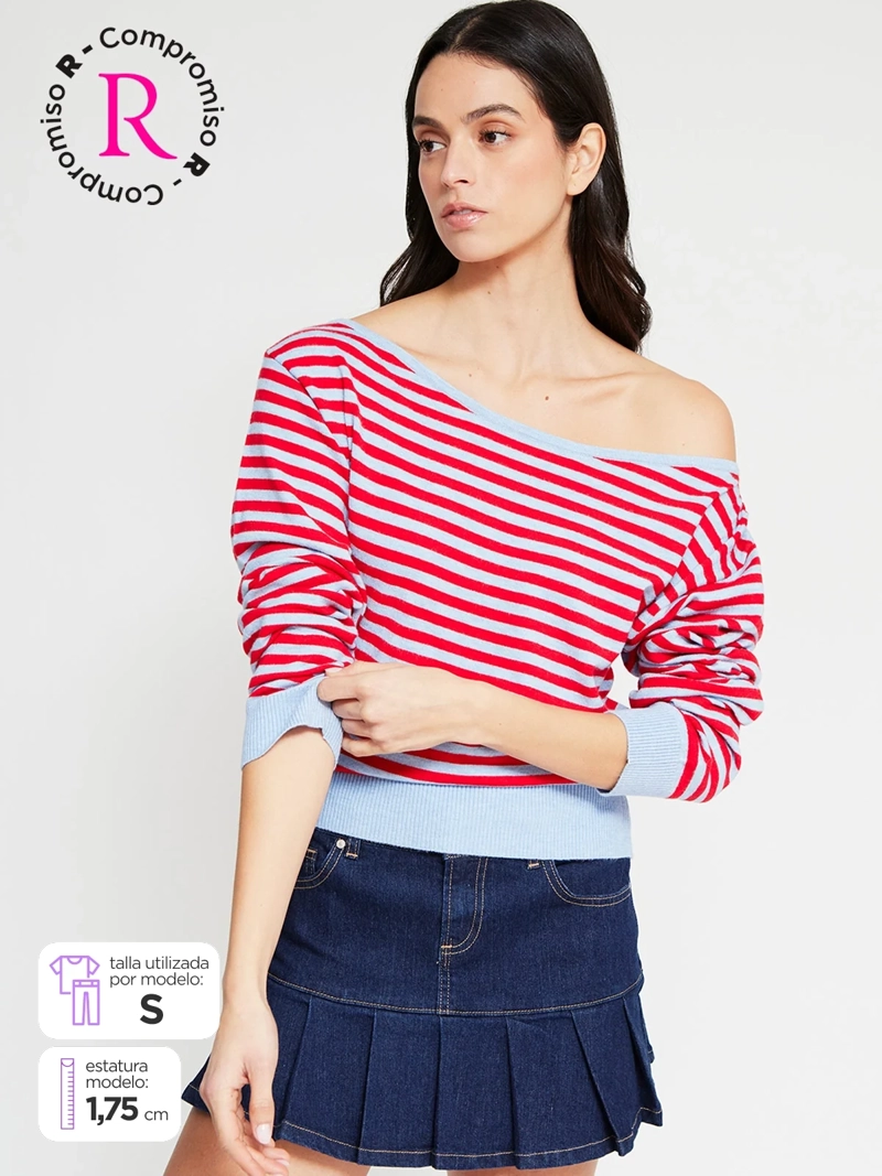 SWEATER MUJER INDEX MANGA LARGA ASIMÉTRICO RAYAS - 1