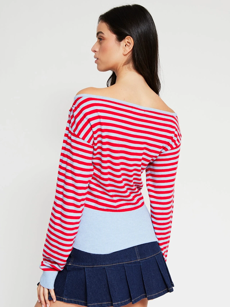 SWEATER MUJER INDEX MANGA LARGA ASIMÉTRICO RAYAS - 3
