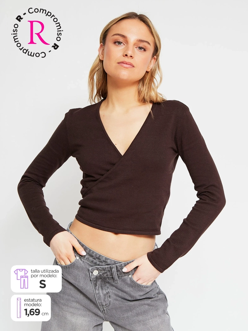 SWEATER MUJER INDEX ALGODÓN MANGA LARGA TIRAS CRUZADAS