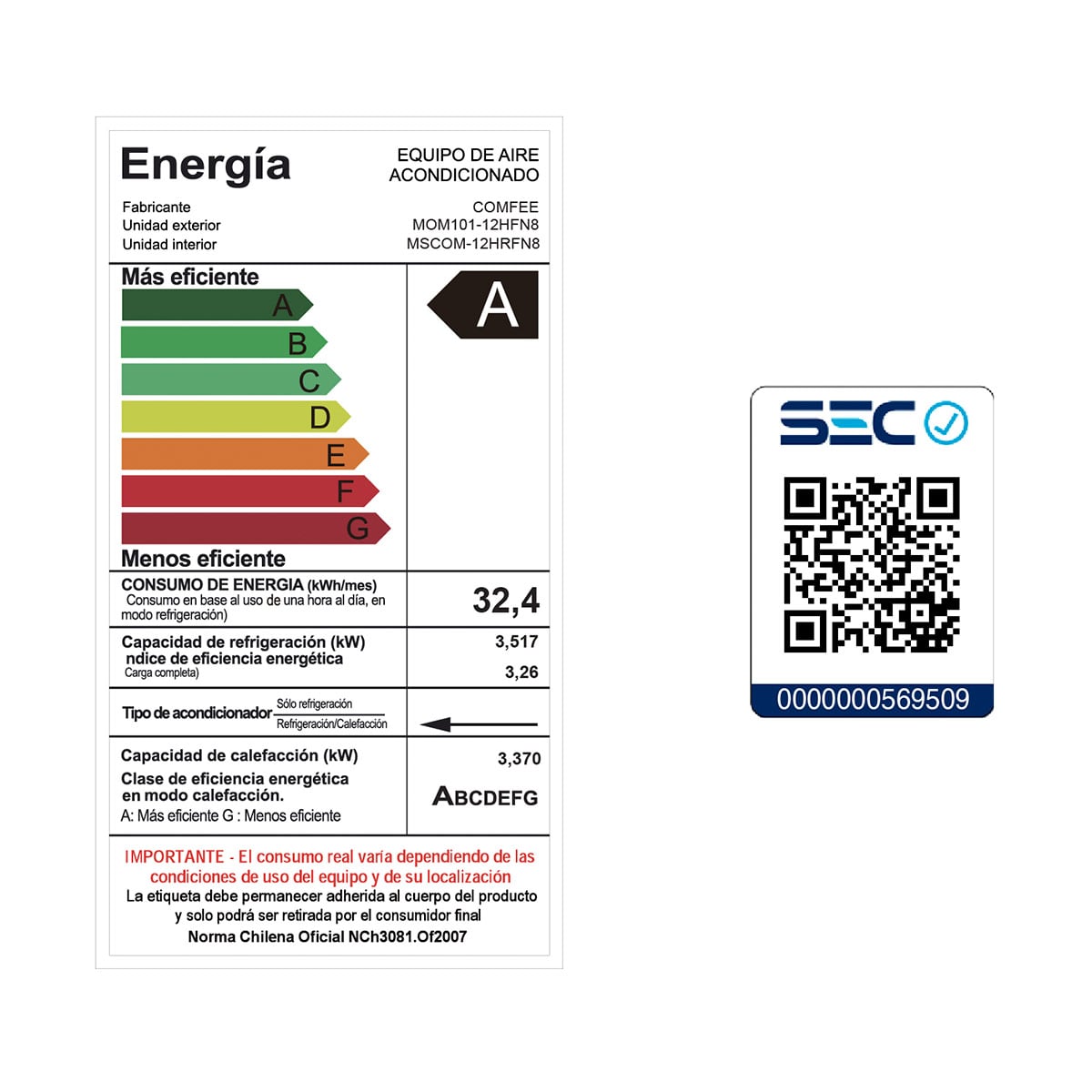AIRE ACONDICIONADO SPLIT MIDEA INVERTER COMFEE 12000 BTU - 8