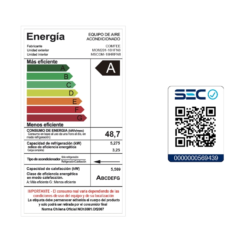 AIRE ACONDICIONADO SPLIT MIDEA INVERTER COMFEE 18000 BTU - 8