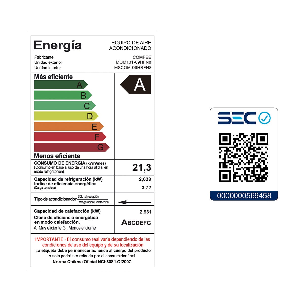 AIRE ACONDICIONADO SPLIT MIDEA INVERTER COMFEE 9000 BTU - 8
