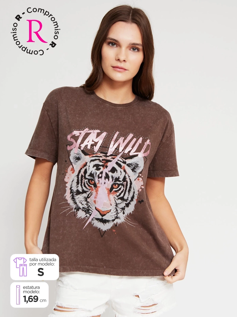 POLERA MUJER BARBADOS ALGODÓN MANGA CORTA TACHAS - 1