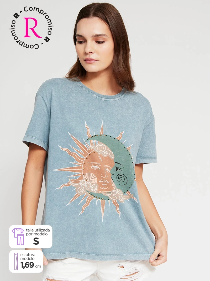 POLERA MUJER BARBADOS ALGODÓN MANGA CORTA TACHAS - 1