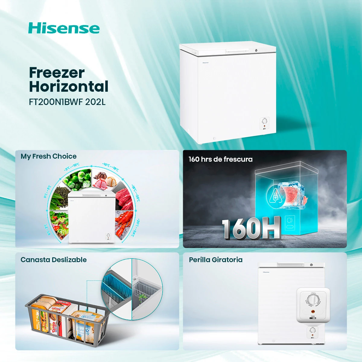 CONGELADOR HORIZONTAL HISENSE FT200N1BWF 202L FRÍO DIRECTO BLANCO - 4