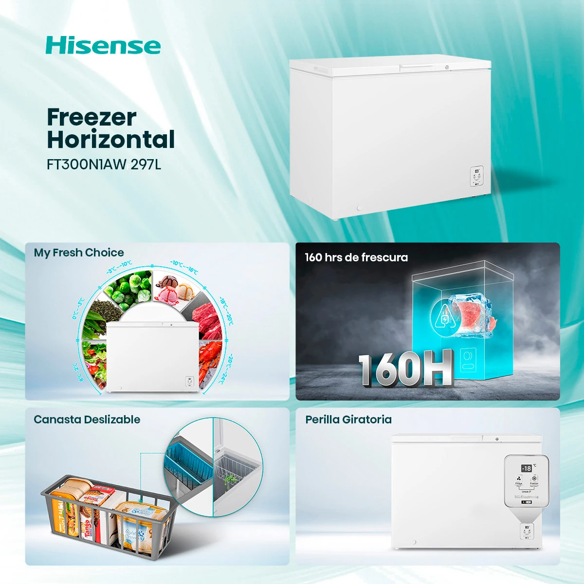 CONGELADOR HORIZONTAL HISENSE FT300N1AWF 297L FRÍO DIRECTO BLANCO - 4