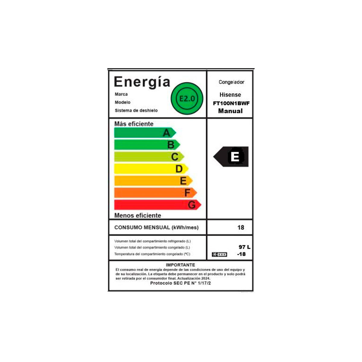 CONGELADOR HORIZONTAL HISENSE FT100N1BWF 97L FRÍO DIRECTO BLANCO - 15