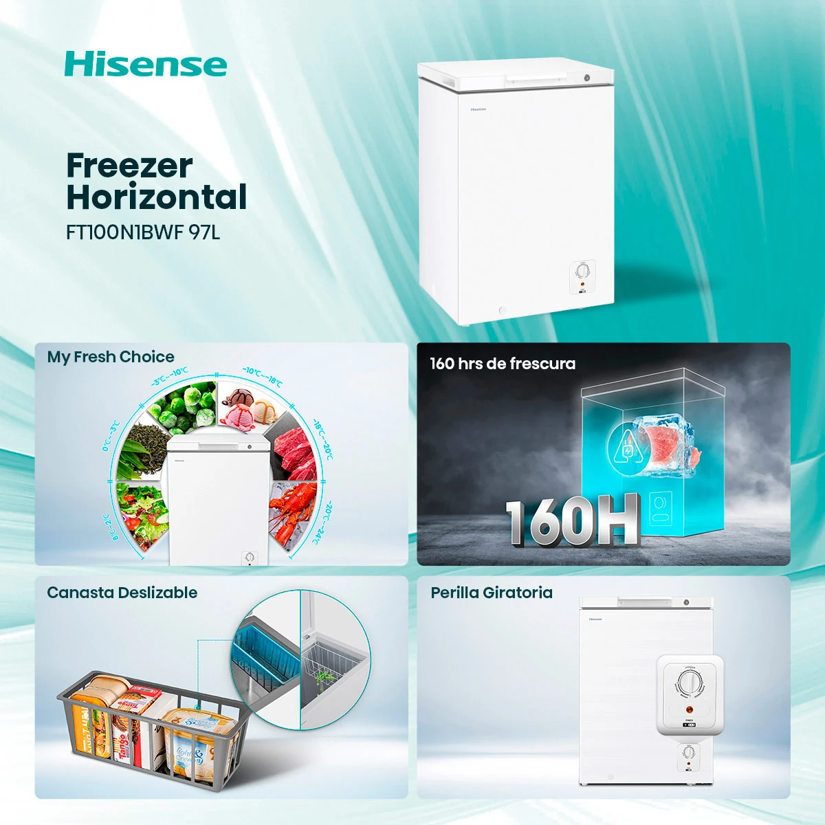 CONGELADOR HORIZONTAL HISENSE FT100N1BWF 97L FRÍO DIRECTO BLANCO - 4