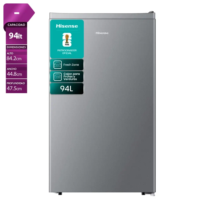 FRIGOBAR HISENSE RR093N1EB1 94L FRÍO DIRECTO PLATA