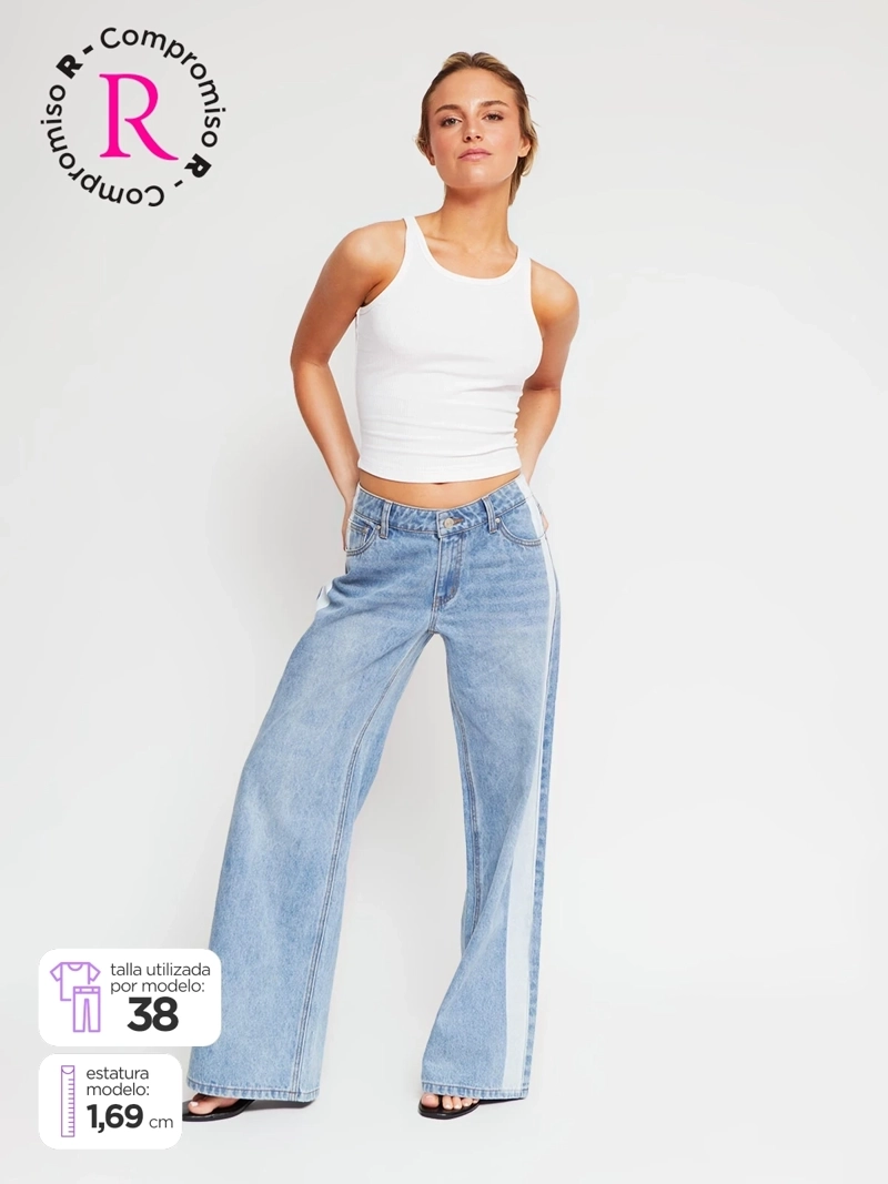JEANS MUJER INDEX ALGODÓN WIDE LEG TIRO BAJO