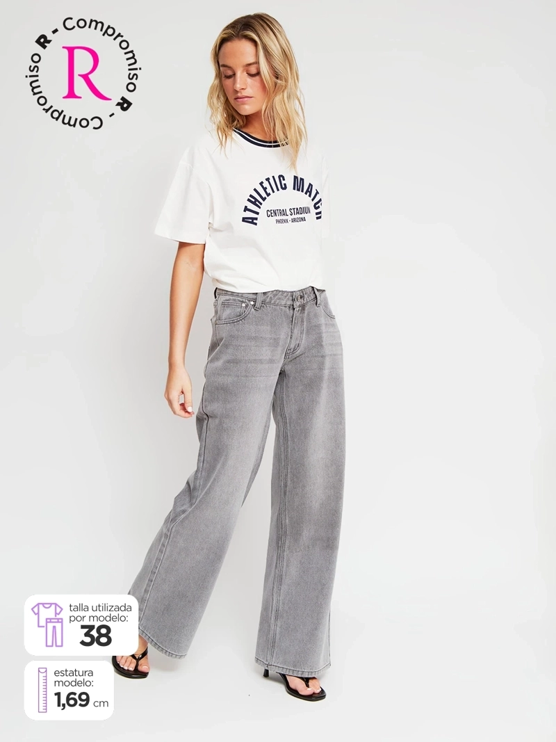 JEANS MUJER INDEX ALGODÓN WIDE LEG TIRO BAJO - 1