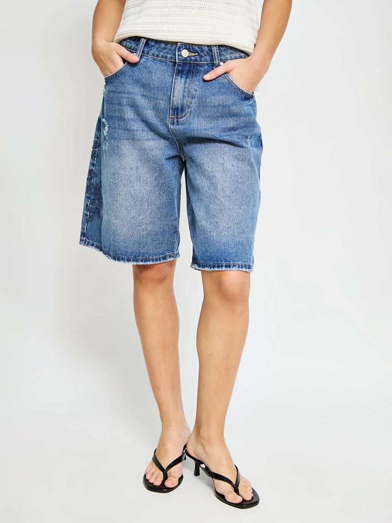 SHORT MUJER INDEX ALGODÓN LARGO DENIM BORDADO - 2