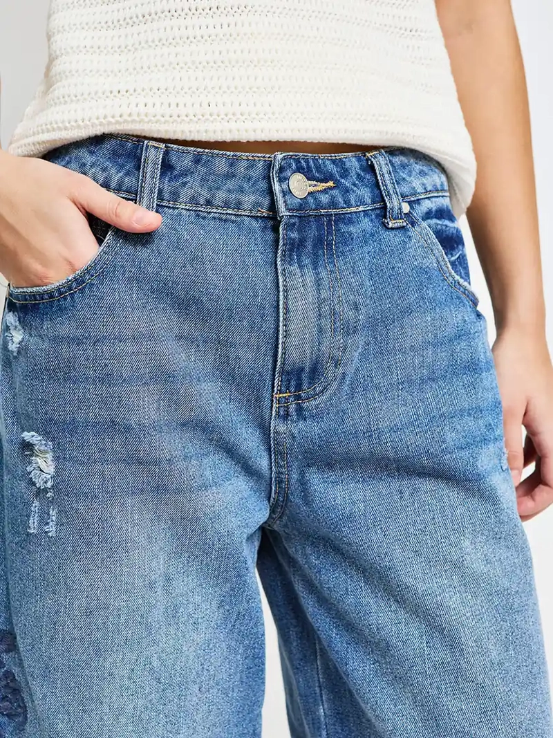 SHORT MUJER INDEX ALGODÓN LARGO DENIM BORDADO - 4