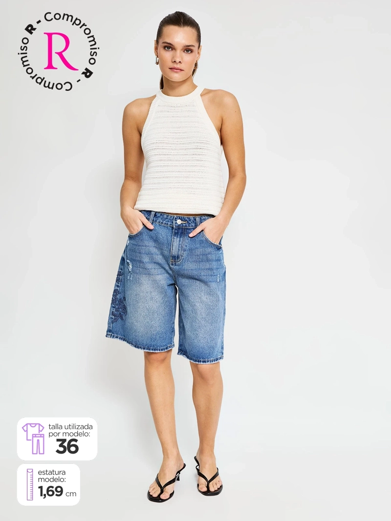 SHORT MUJER INDEX ALGODÓN LARGO DENIM BORDADO