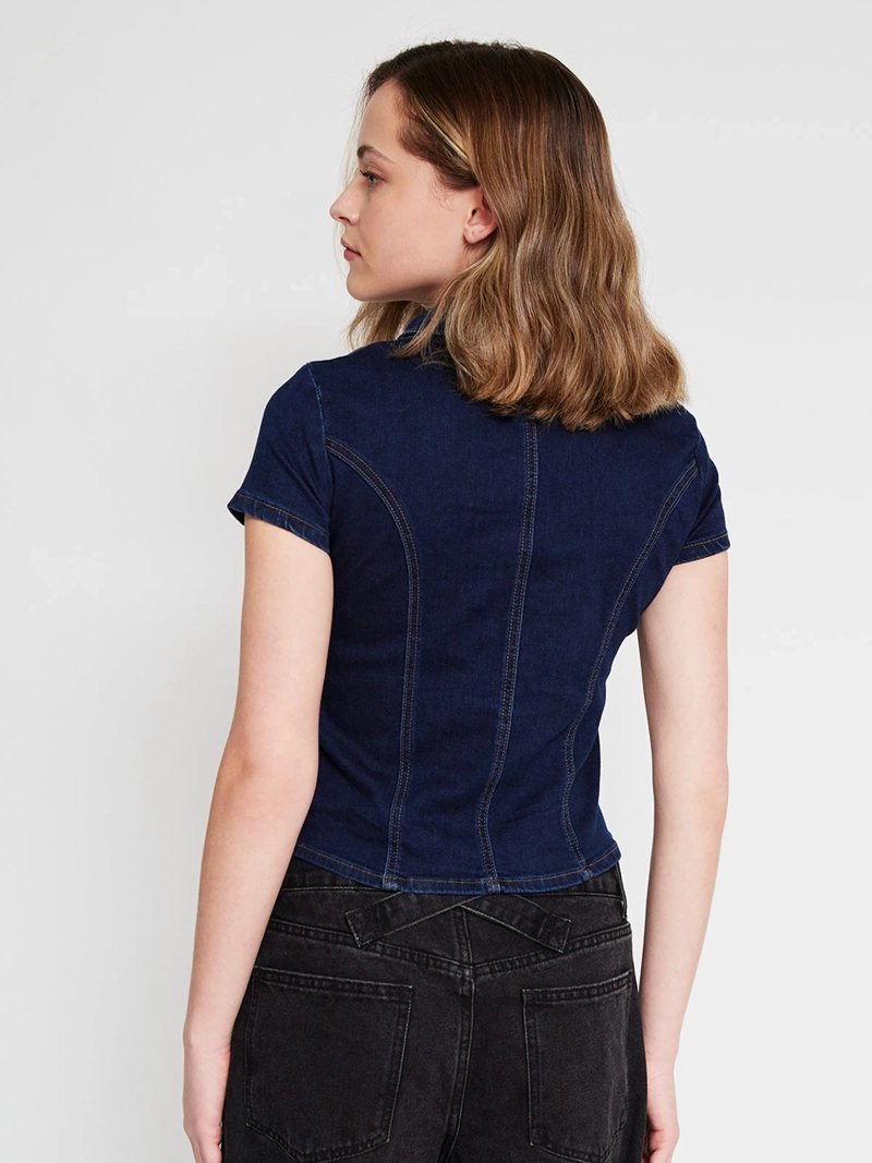 BLUSA MUJER INDEX ALGODÓN MANGA CORTA DENIM BOTONES - 3