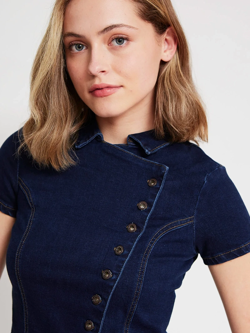 BLUSA MUJER INDEX ALGODÓN MANGA CORTA DENIM BOTONES - 4