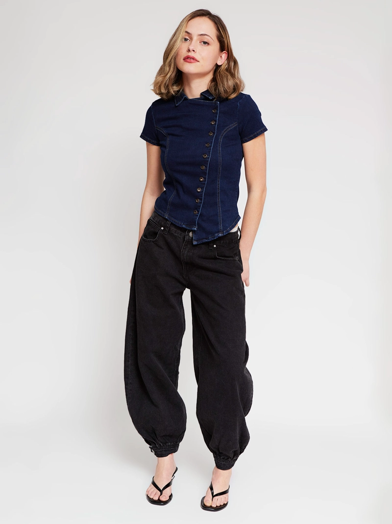 BLUSA MUJER INDEX ALGODÓN MANGA CORTA DENIM BOTONES - 5