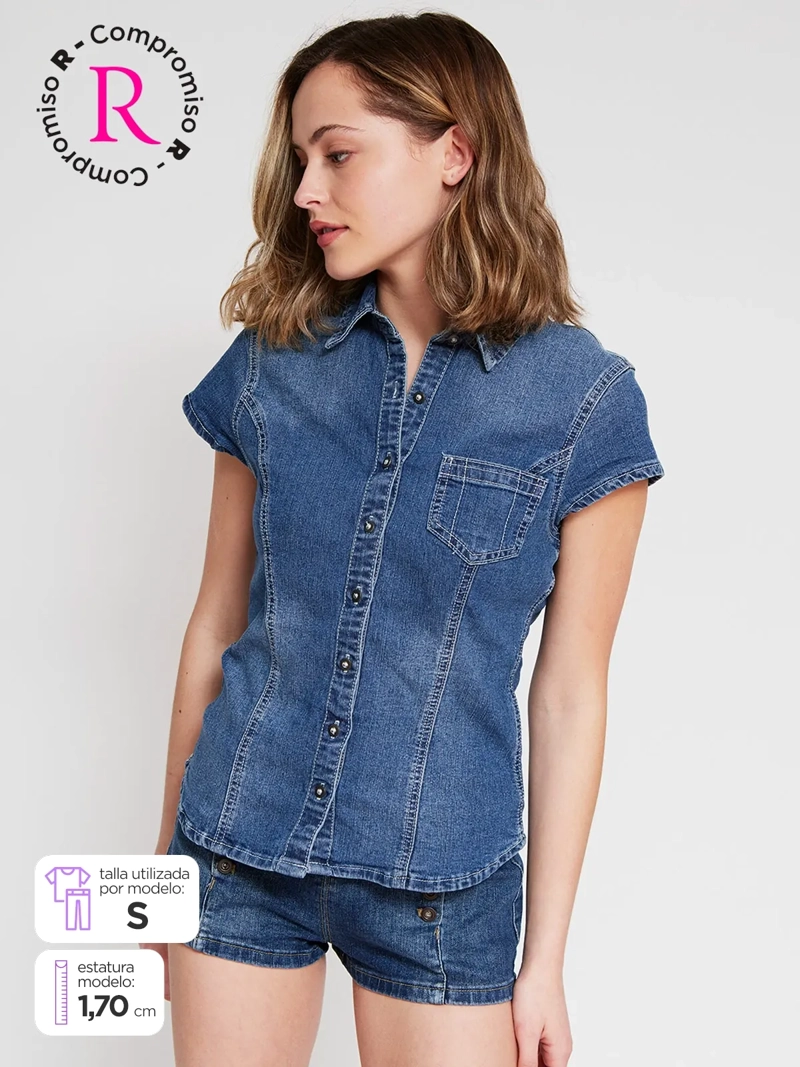 BLUSA MUJER INDEX ALGODÓN MANGA CORTA BOTONES - 1
