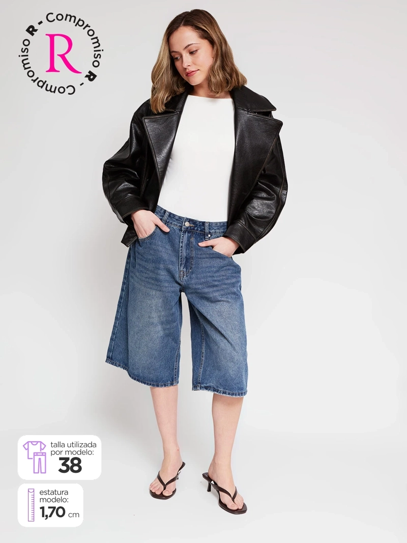 SHORT MUJER INDEX ALGODÓN LARGO DENIM - 2