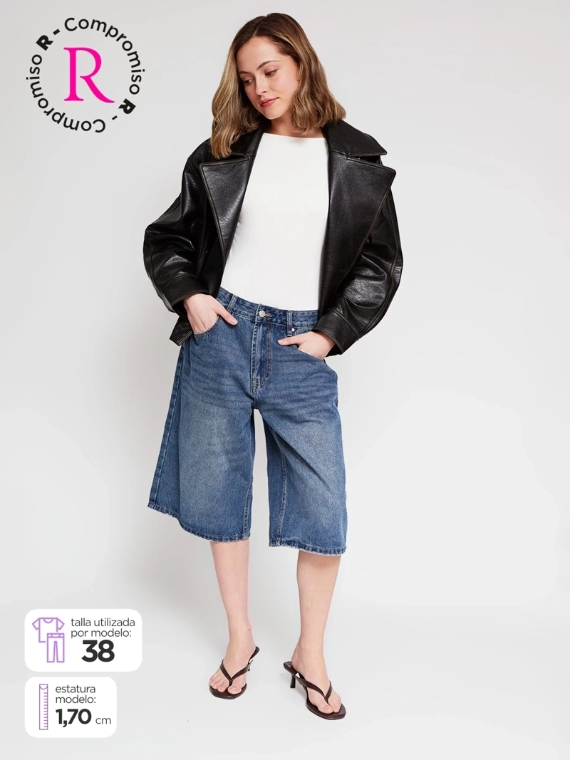 SHORT MUJER INDEX ALGODÓN LARGO DENIM - 2