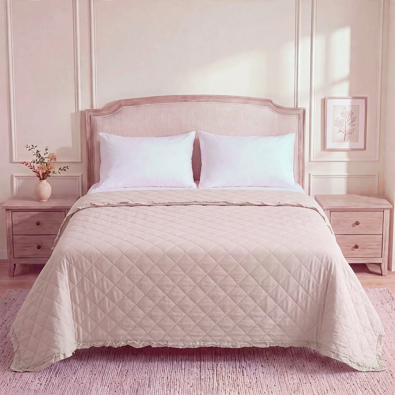 CUBRECAMA RIPLEY HOME RUFFLES SÚPER KING BEIGE - 1