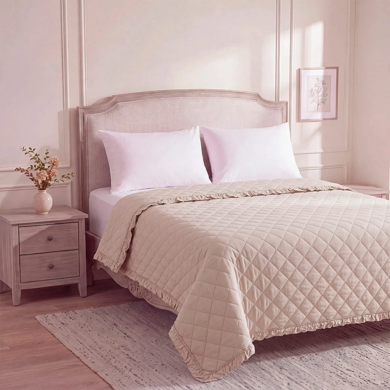 CUBRECAMA RIPLEY HOME RUFFLES SÚPER KING BEIGE - 2