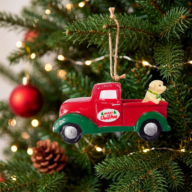 ADORNO NAVIDEÑO RIPLEY HOME TRADITIONAL XMAS CAMIONETA Y PERRITO ROJO - 1
