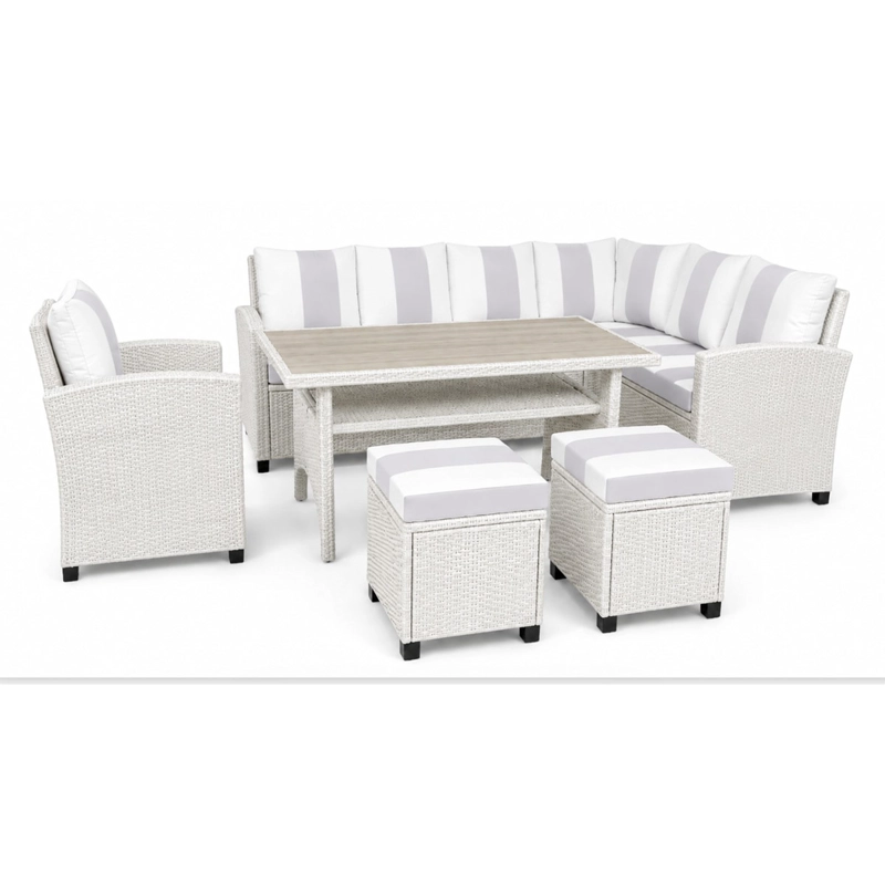 JUEGO DE LIVING MAISON LINETT CORNER RAYAS 3-2-1 BLANCO/GRIS - 1