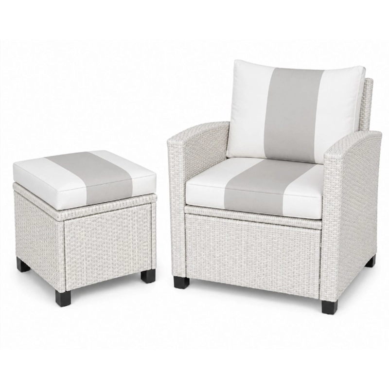 JUEGO DE LIVING MAISON LINETT CORNER RAYAS 3-2-1 BLANCO/GRIS - 5