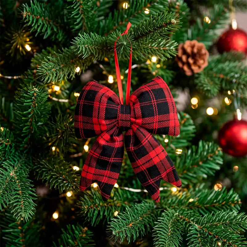 ADORNO NAVIDEÑO RIPLEY HOME TEDDY LAZO ESCOCES ROJO  - 1