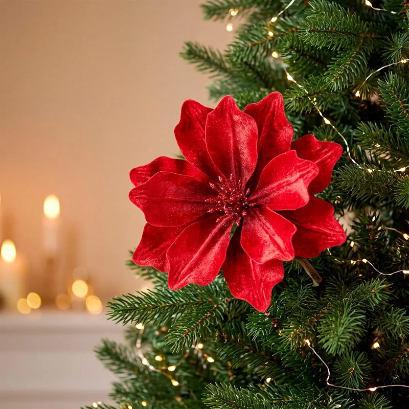 ADORNO NAVIDEÑO RIPLEY HOME TRADITIONAL XMAS POINTSETIA VELVET ROJO - 1