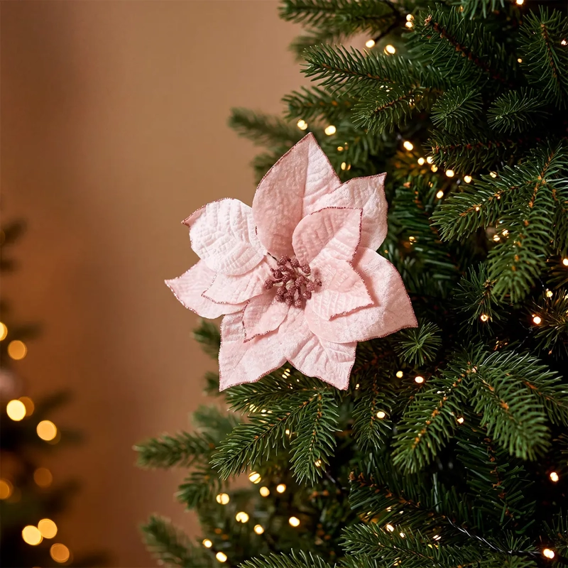 ADORNO NAVIDEÑO RIPLEY HOME WINE ROSE POINTSETIA GLITTER ROSA - 1