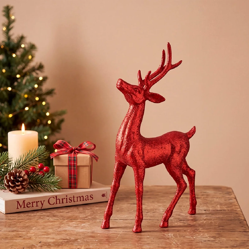 ADORNO NAVIDEÑO RIPLEY HOME GLAM RENO GLITTER NEW RED - 1