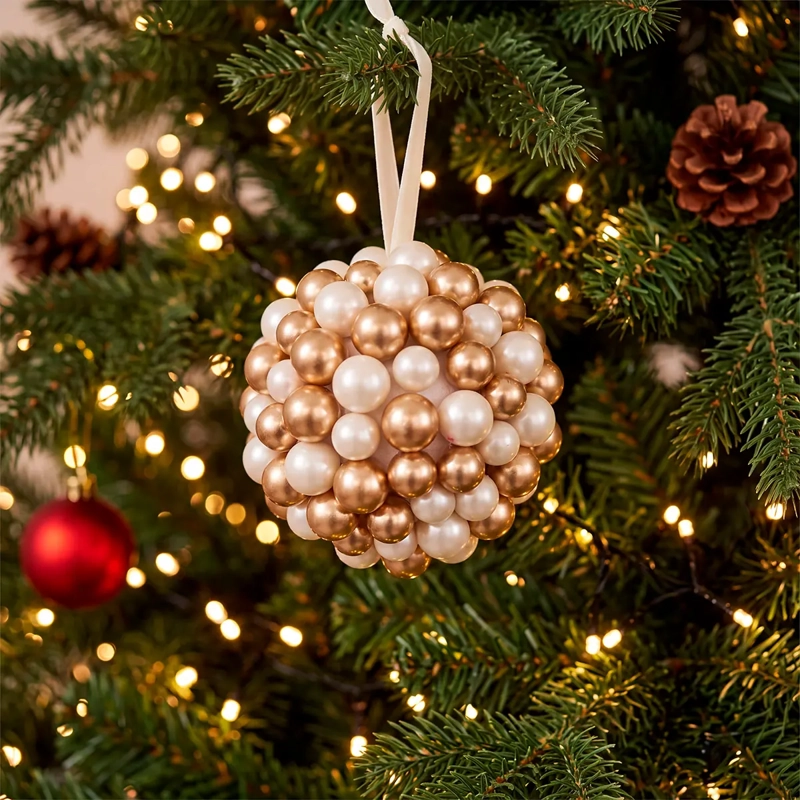ADORNO NAVIDEÑO RIPLEY HOME ESFERA PERLAS BLANCO/DORADO - 1