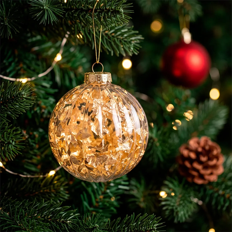 ADORNO NAVIDEÑO RIPLEY HOME ESFERA TRANSPARENTE ACANALADO ORO - 1