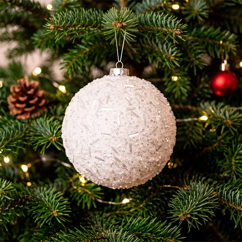 ADORNO NAVIDEÑO RIPLEY HOME NORDIC ESFERA BRILLOS 15 CM BLANCO - 1