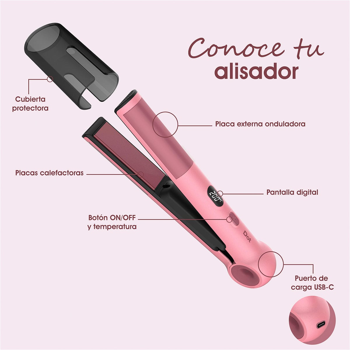 ALISADORA DE PELO DOT DT-011 RECARGABLE 2 EN 1 - 7