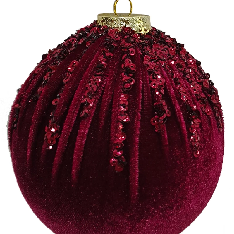ADORNO NAVIDEÑO RIPLEY HOME WINE ROSE ESFERA VELVET LÍNEAS BRILLO - 3